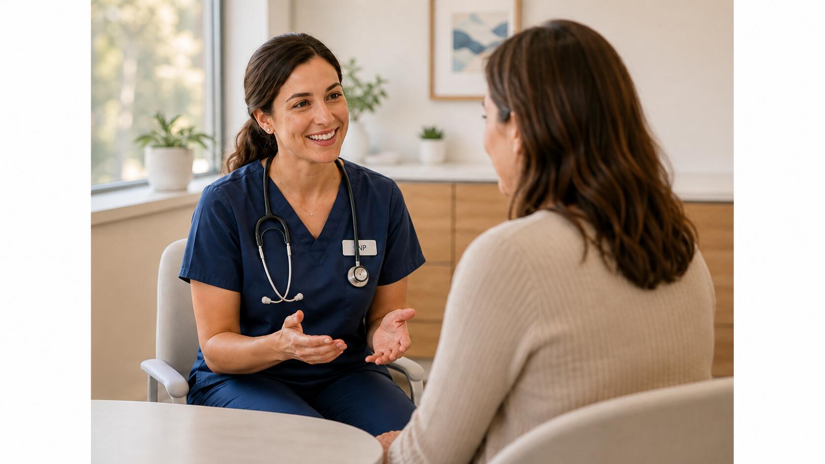 Primary care clinician meeting with a patient at Voyage Clinics